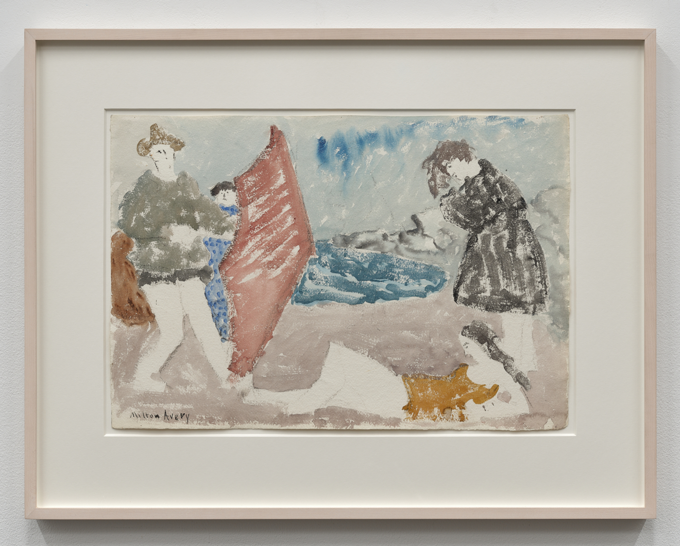 Folding the Umbrella, c. 1930s. Watercolor on paper, 15¼ x 22 in. (38.73 x 55.88 cm), 23¾ x 30½ x 1⅝ in. (60.33 x 77.47 x 4.14 cm) framed