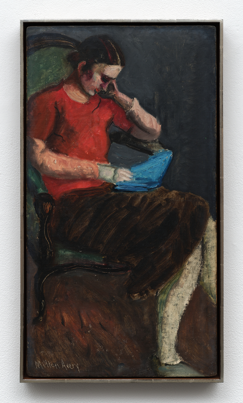 Reader, 1931. Oil on homemade board, 26 x 14⅛ in. (66.04 x 35.89 cm), 26⅞ x 15 x 2 in. (68.28 x 38.10 x 5.08 cm) framed