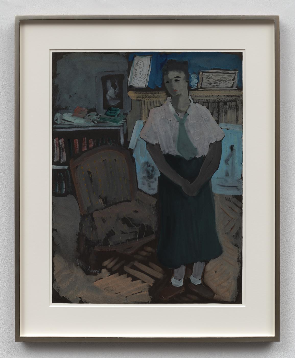 Livingroom Portrait, ND. Gouache on black paper, 24½ x 18½ in. (62.23 x 46.99 cm), 31 1/2 x 25 5/8 x 1 1/2 in. (80.01 x 65.09 x 3.81 cm) framed