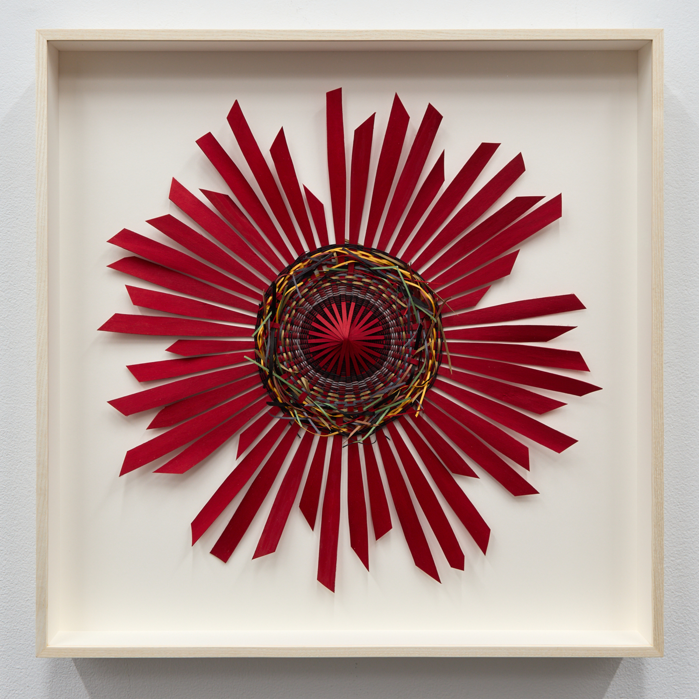 Jeremy Frey, Chaos, 2025. Ash and synthetic dye, 18⅛ × 17⅛ in. (46 × 43.5 cm), 21½ × 21½ in. (54.6 × 54.6 cm) framed