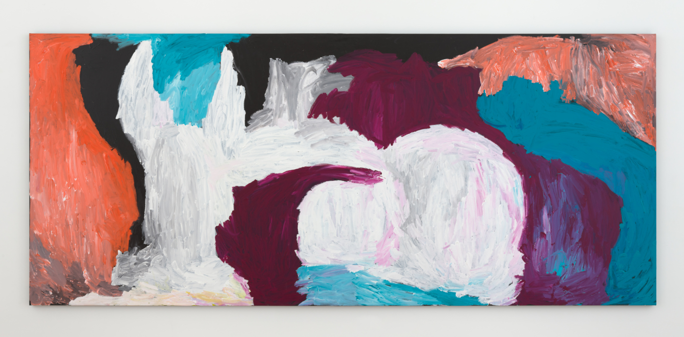 Dibirdibi Country, 2011. Acrylic on linen, 77 1/2 x 178 5/8 in. (196.85 x 453.71 cm)