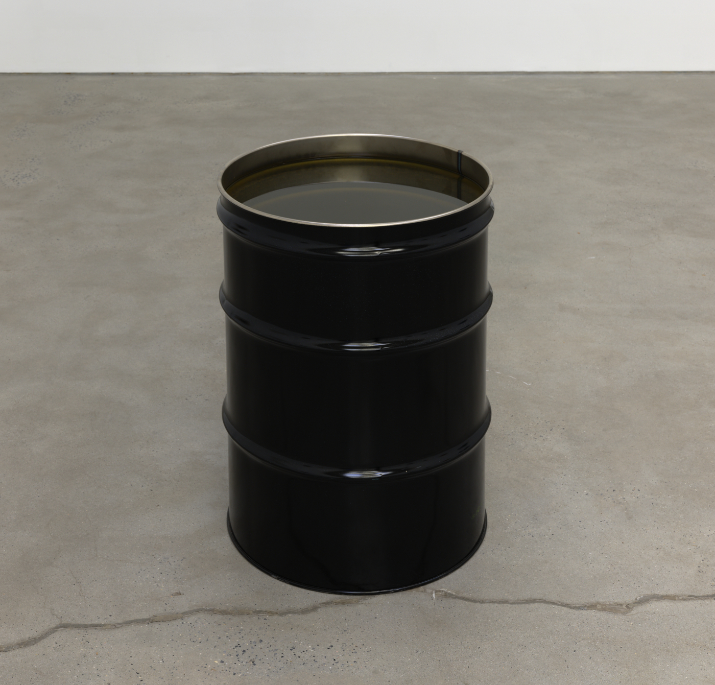 Untitled, 1970/2026. Steel drum, water, 34 1/2 x 22 1/4 in. (87.63 x 56.52 cm)