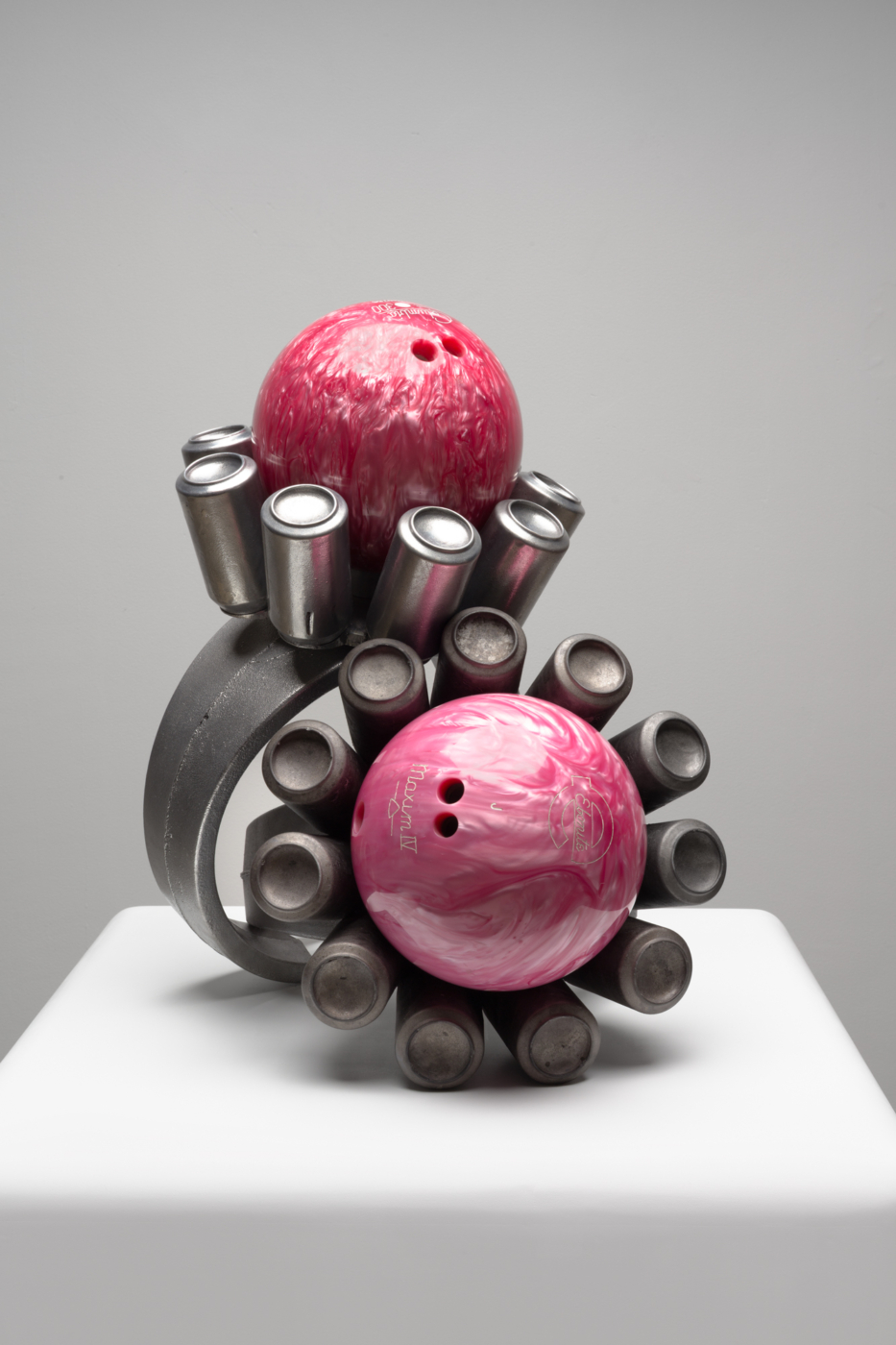 Sweet Nothings, 2025. Aluminum and bowling balls, 22¾ x 18¾ x 22¼ in. (57.78 x 47.63 x 56.52 cm)