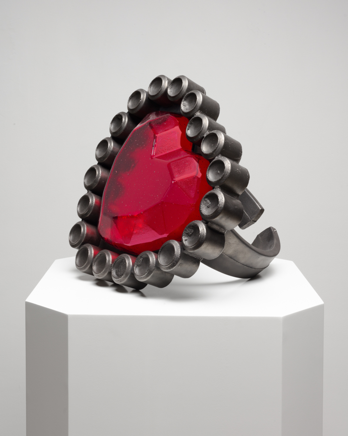 Heavy Heart, 2025. Cast iron and glass, 18 1/4 x 19 1/2 x 19 in. (46.36 x 49.53 x 48.26 cm)