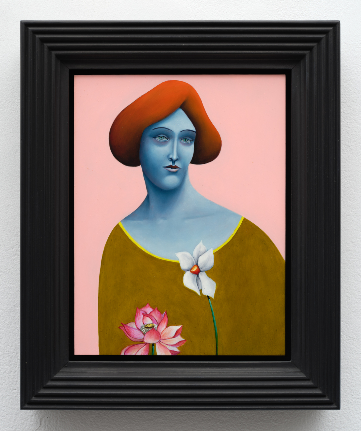 Portrait with Flowers (Copper Version), 2021. Oil on copper, 8 x 6 in. (20.40 x 15.30 cm), 11 x 9 in. (27.94 x 22.86 cm) framed