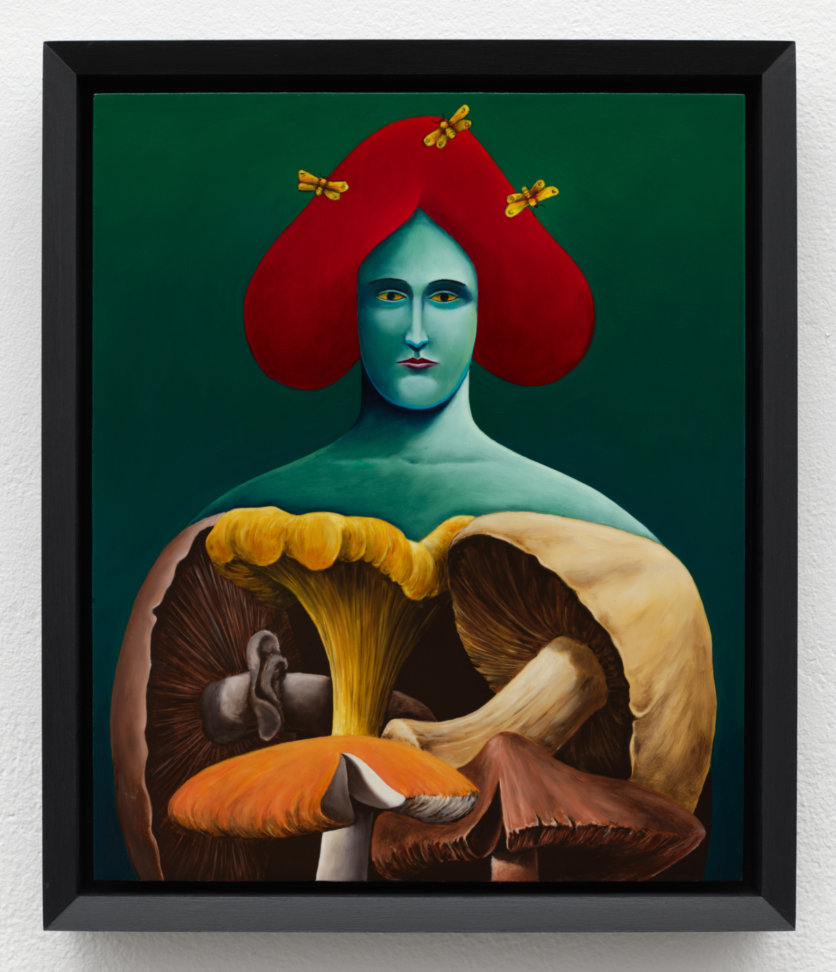 Portrait with Mushrooms (Copper Version), 2025. Oil on copper, 9 x 7 1/2 in. (23.00 x 19.00 cm), 10 1/4 x 8 5/8 in. 26.04 x 21.91 cm) framed