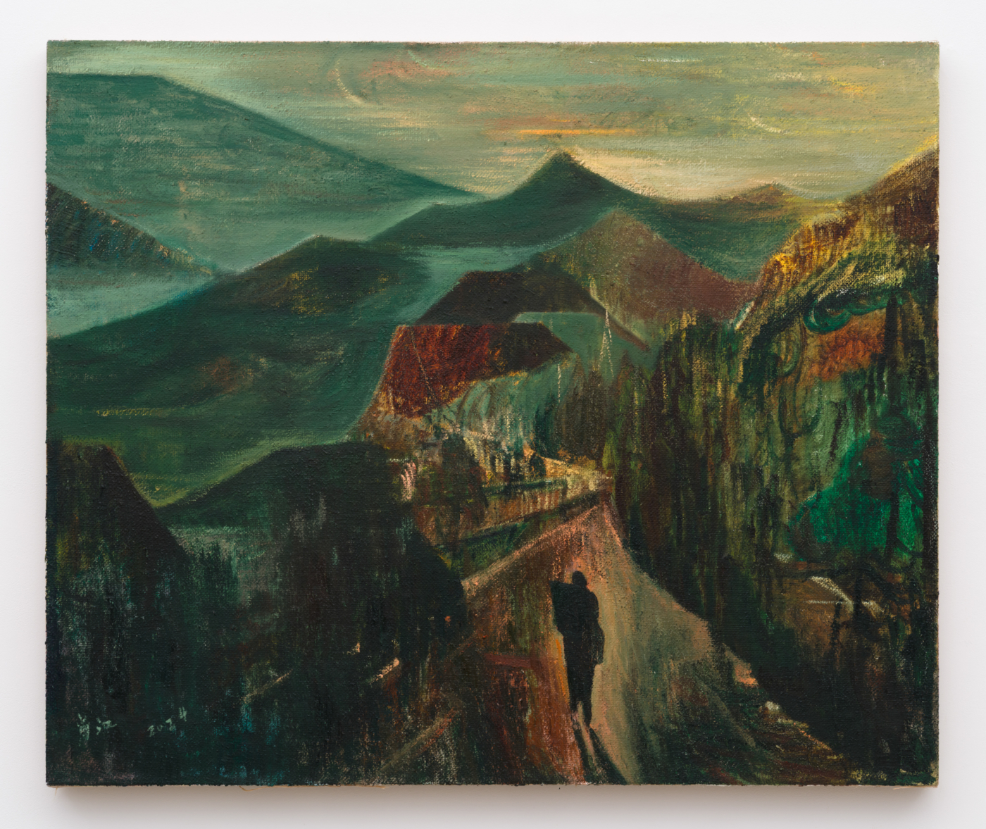 En Route, 2024. Oil on burlap, 39 3/8 x 47 1/4 in. (100 x 120 cm)