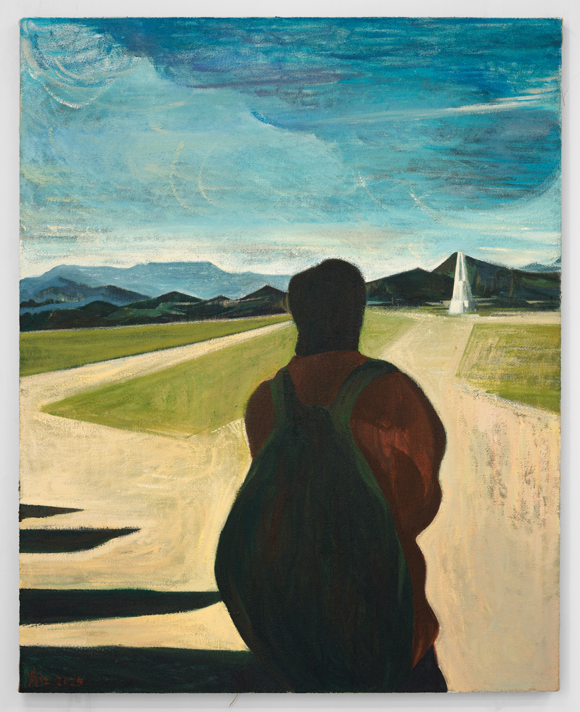 Tourist, 2025. Oil on burlap, 59 x 47¼ in. (150 x 120 cm)
