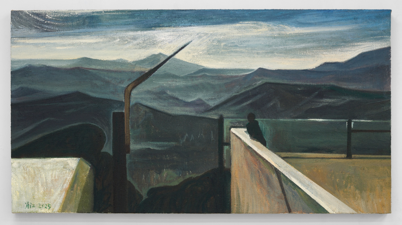 At the Overlook, 2025. Oil on burlap, 31½ x 59 in. (80 x 150 cm)