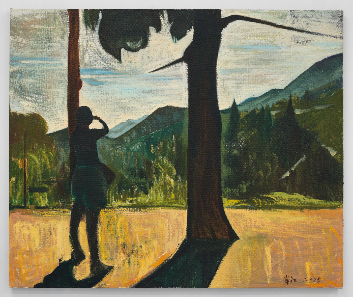 Roadside View, 2025. Oil on burlap, 39⅜ x 47¼ in. (100 x 120 cm)