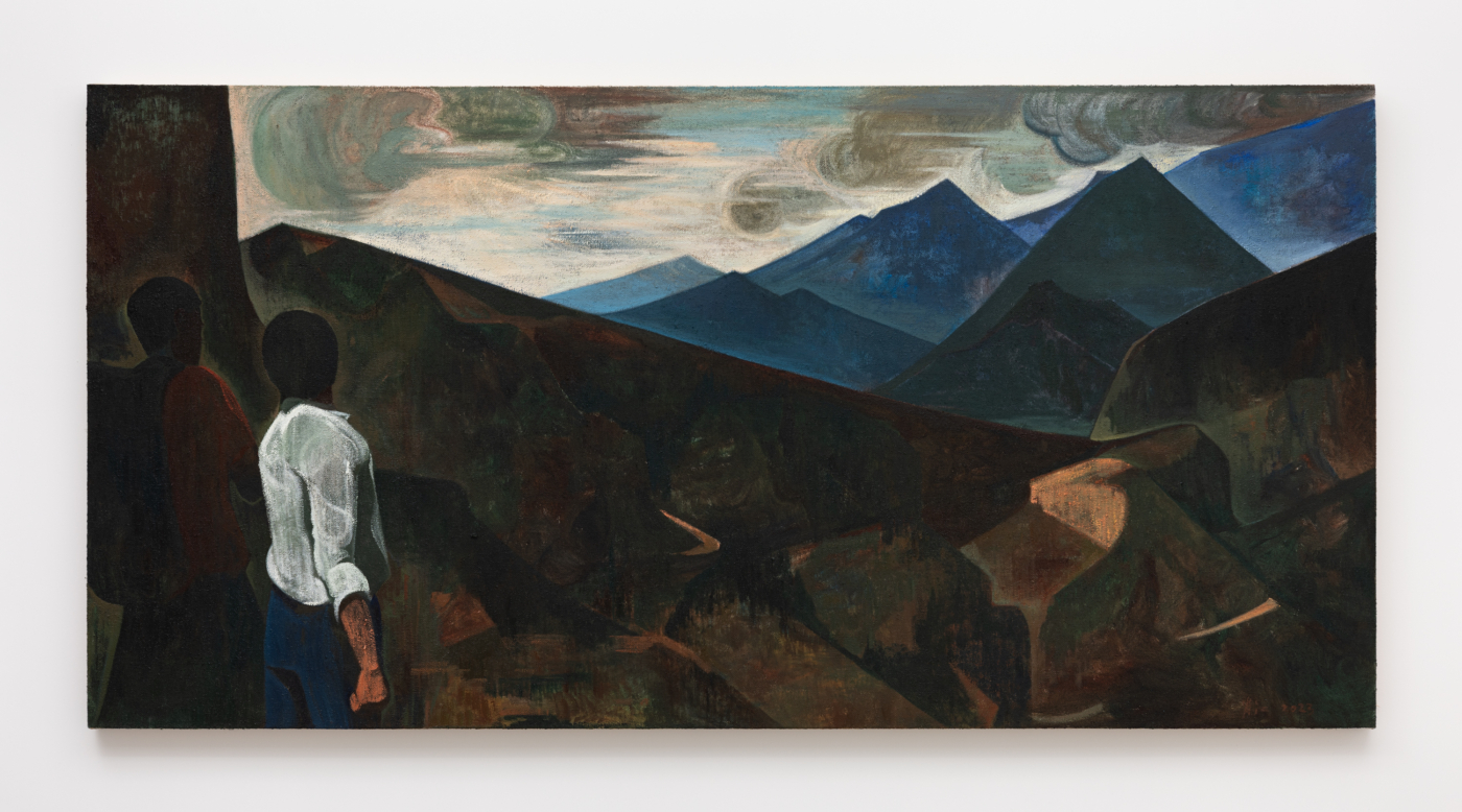 Over the Mountains and Hills, 2023. Oil on burlap, 59 x 118⅛ in. (150 x 300 cm)