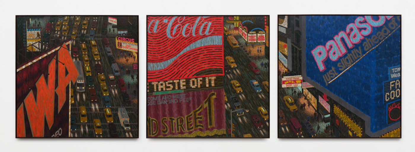 Times Square Triptych II, 1986–87. Oil on canvas, 81¼ x 81¼ in. (206.38 x 206.38 cm) overall
