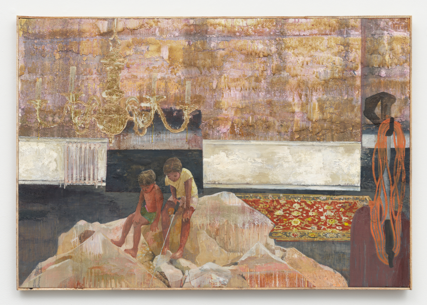 Filter, 2025. Oil, acrylic, flashe, and plaster on canvas in artist frame, 44⅛ x 64 in. (112.09 x 162.56 cm); 45 x 64¾ in. (114.30 x 164.47 cm) framed