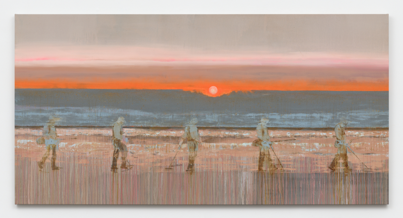 Goldfish, 2026. Oil, acrylic, and plaster on canvas, 62⅜ x 122⅛ in. (158.45 x 310.21 cm)