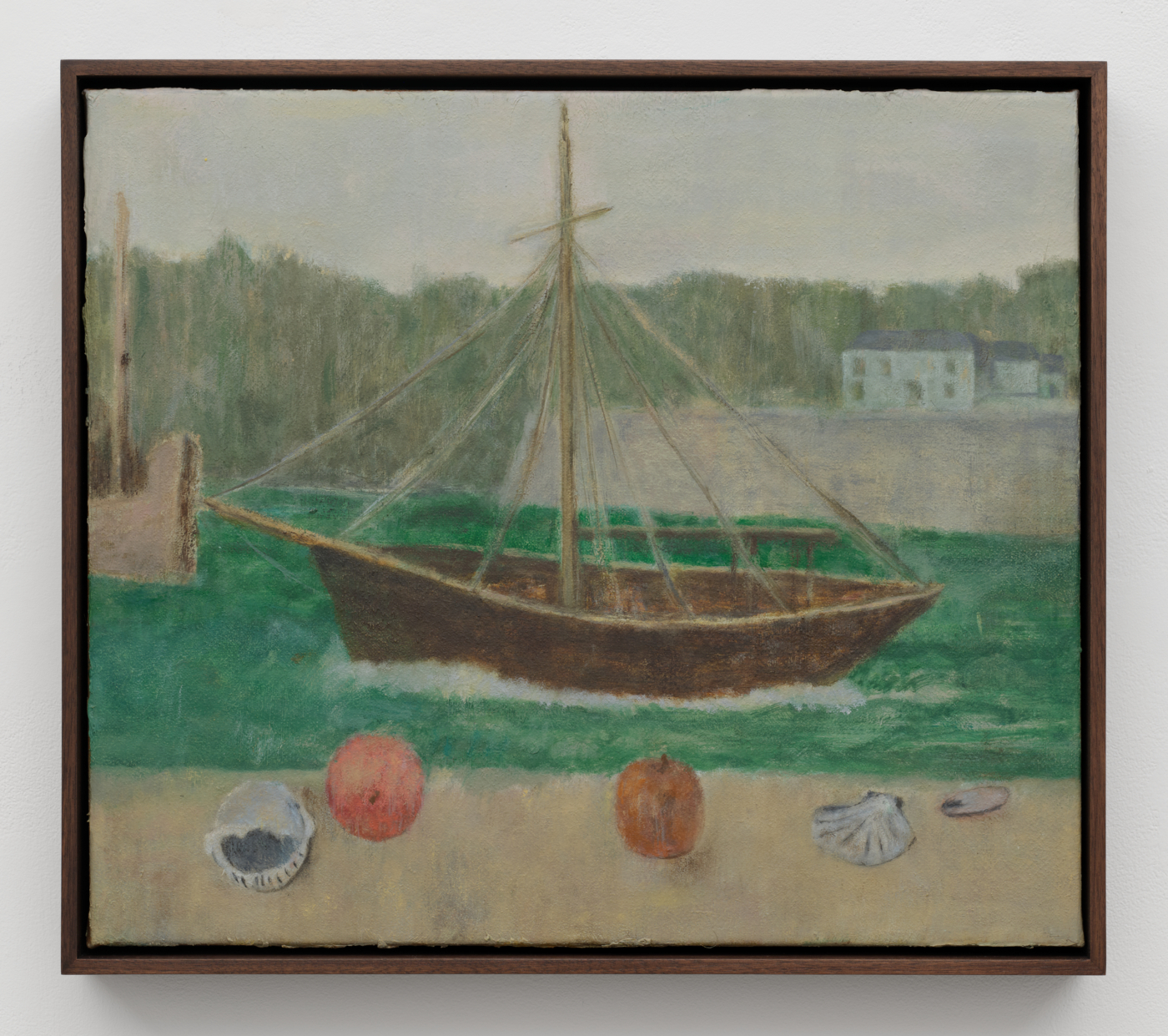 Still Life with a Boat, 2026. Oil on jute, 17 3/4 x 20 1/2 in. (45.09 x 52.07 cm); 18 7/8 x 21 5/8 in. (47.96 x 54.94 cm) framed
