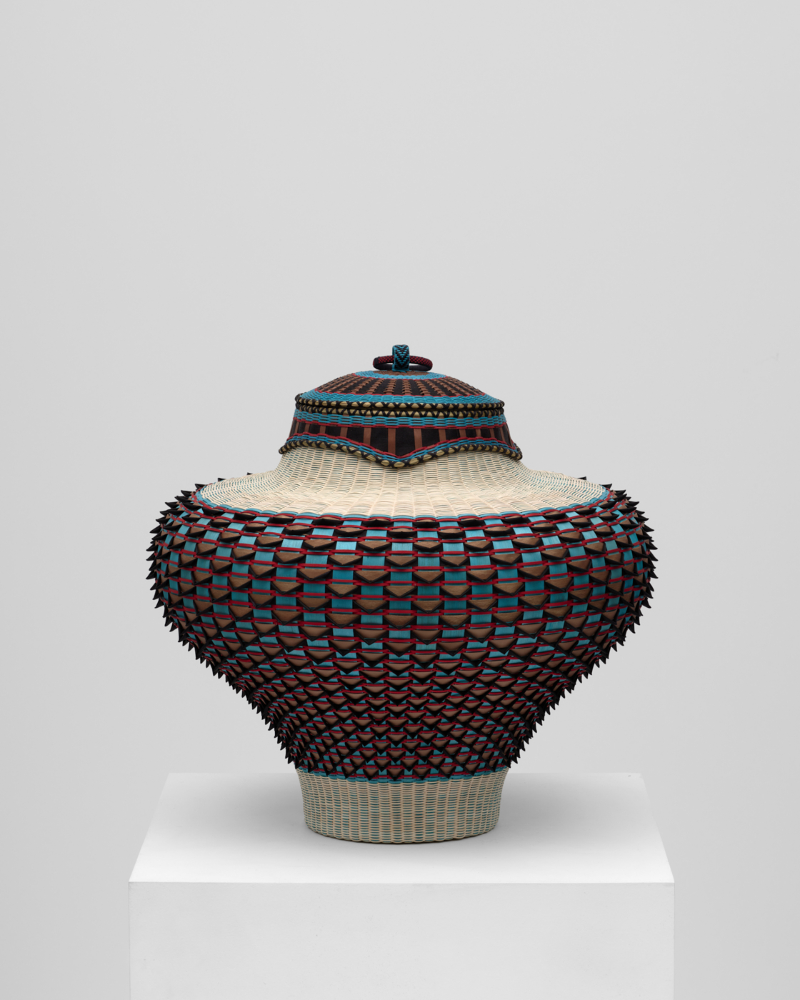 The Warrior, 2026. Ash, sweetgrass, and synthetic dye, 15 1/8 x 16 x 16 in. (38.42 x 40.64 x 40.64 cm)