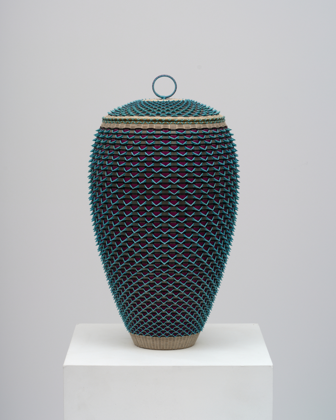 Luminous, 2026. Ash, sweetgrass, and synthetic dye, 21 3/4 x 12 3/8 x 12 3/8 in. (55.24 x 31.43 x 31.43 cm)