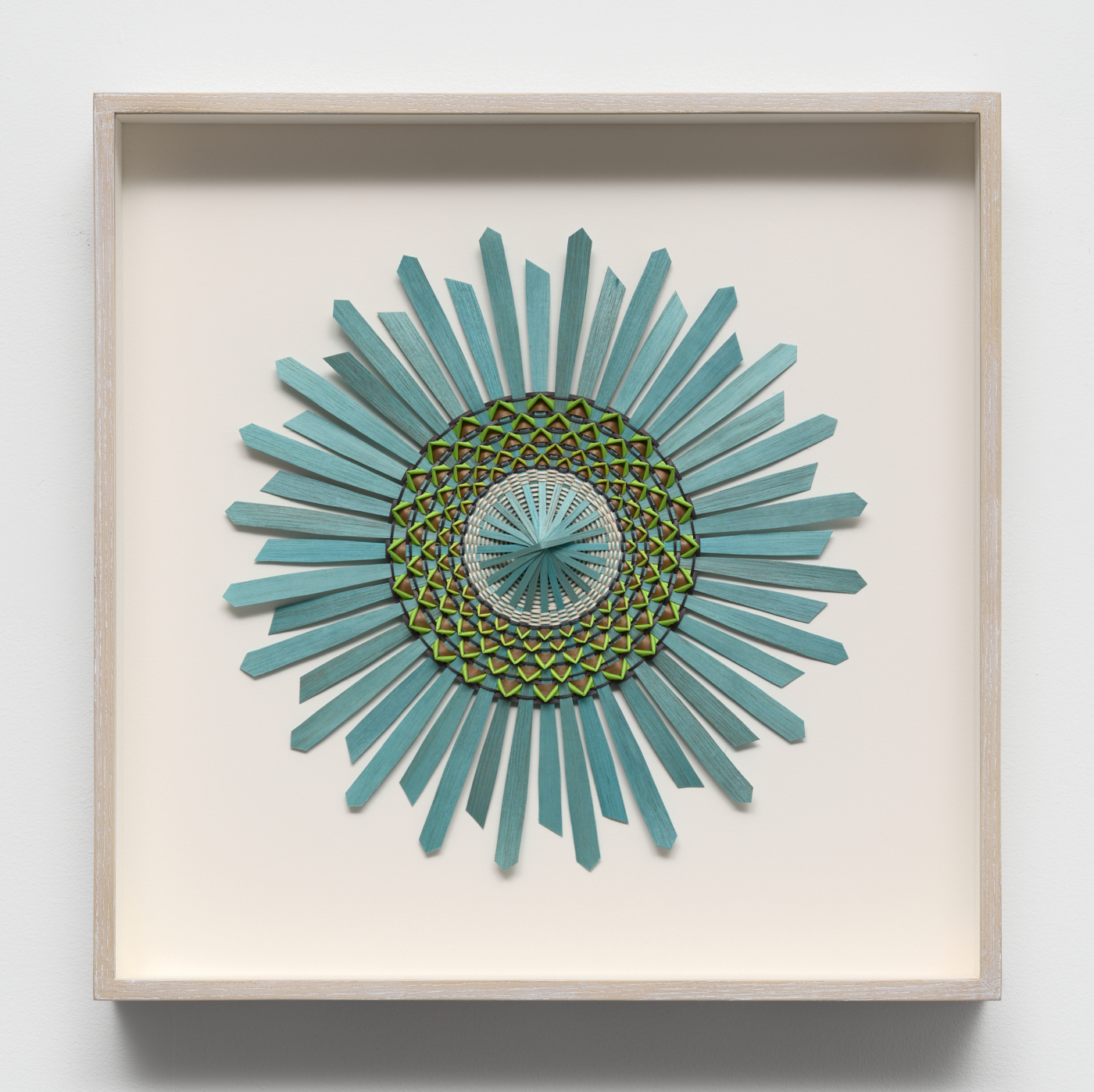Aquamarine (yellow), 2026. Ash and dye, 12 x 12 inches (30.48 x 30.48 cm); 16 1/8 x 16 1/8 in. (40.96 x 40.96 cm) framed