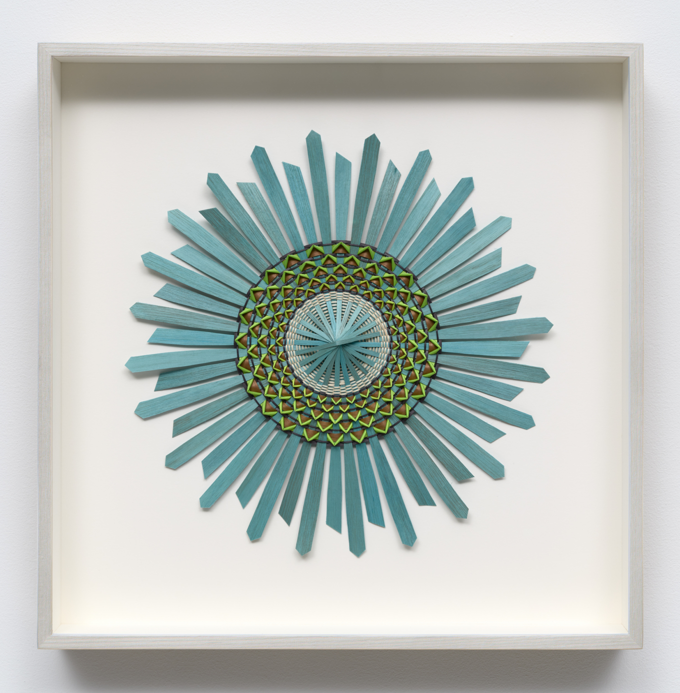 Aquamarine (yellow), 2026. Ash and synthetic dye, 12 x 12 inches (30.48 x 30.48 cm); 16 1/8 x 16 1/8 in. (40.96 x 40.96 cm) framed