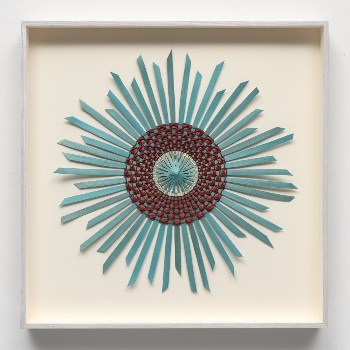 Aquamarine (red), 2026. Ash and synthetic dye, 18 x 18 in. (45.72 x 45.72 cm); 22 x 22 in. (55.88 x 55.88 cm) framed