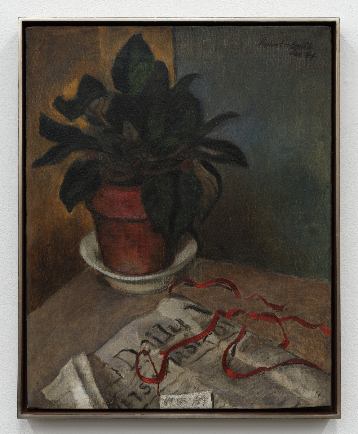 Still Life with Potted Plant, 1944. Oil on canvas, 20¼ x 16¼ in. (51.44 x 41.27 cm); 21⅛ x 17 in. (53.66 x 43.18 cm) framed © 2026 Estate of Hughie Lee-Smith / Artists Rights Society (ARS), NY