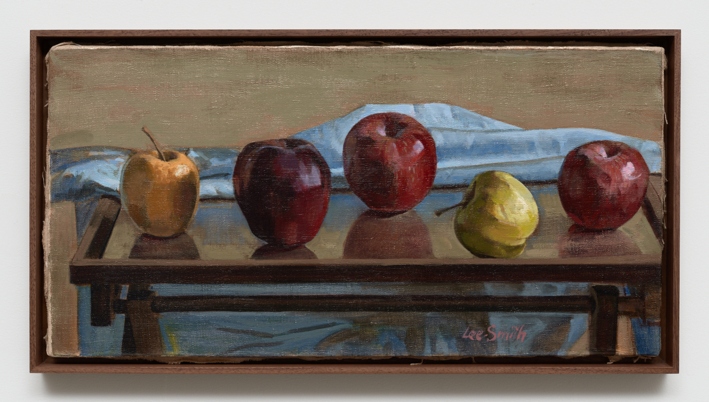 Five Apples, 1960. Oil on canvas, 12 x 24 in. (30.48 x 60.96 cm); 13 3/8 x 25 1/4 in. (33.97 x 64.14 cm) framed © 2026 Estate of Hughie Lee-Smith / Artists Rights Society (ARS), NY
