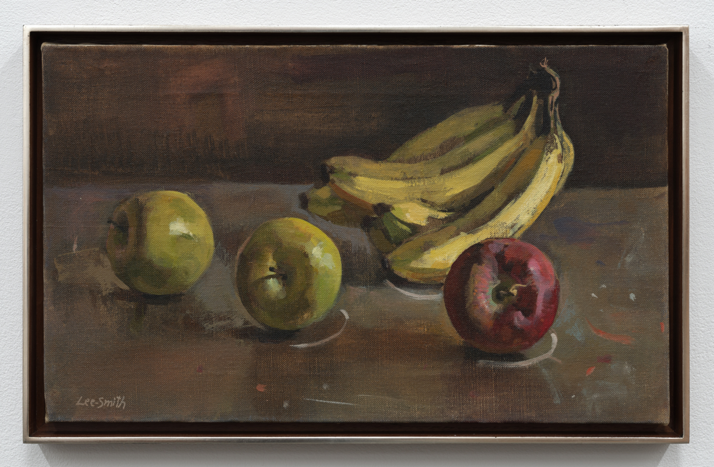 Apples and Bananas, 1970. Oil on linen, 12⅛ x 20 in. (30.81 x 50.8 cm); 13⅜ x 21¼ in. (33.97 x 53.98 cm) framed © 2026 Estate of Hughie Lee-Smith / Artists Rights Society (ARS), NY