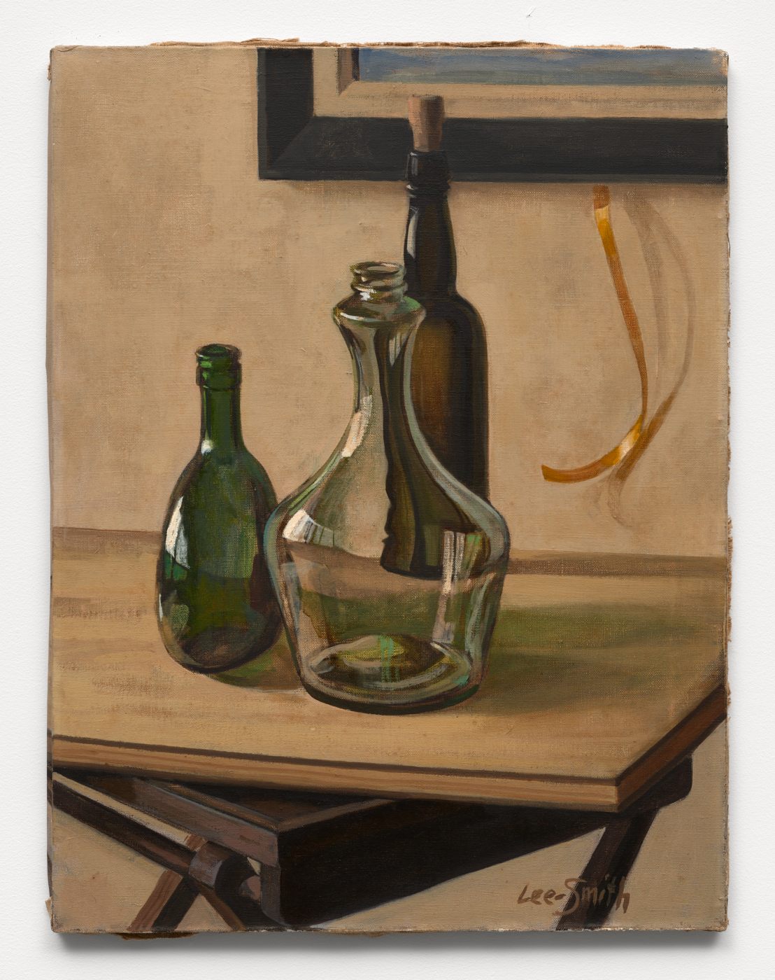 Untitled (Still Life with Three Wine Bottles), 1975. Oil on linen, 26⅛ x 19⅞ in. (66.37 x 50.5 cm) © 2026 Estate of Hughie Lee-Smith / Artists Rights Society (ARS), NY