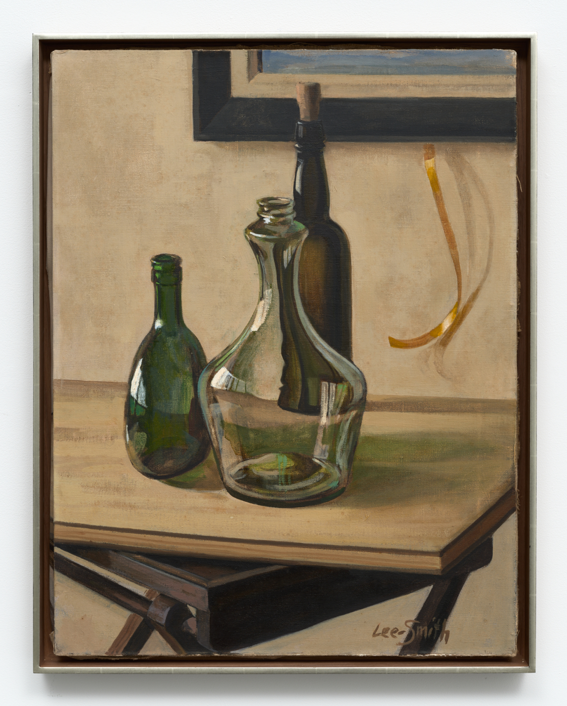 Untitled (Still Life with Three Wine Bottles), 1975. Oil on linen, 26⅛ x 19⅞ in. (66.37 x 50.5 cm) © 2026 Estate of Hughie Lee-Smith / Artists Rights Society (ARS), NY