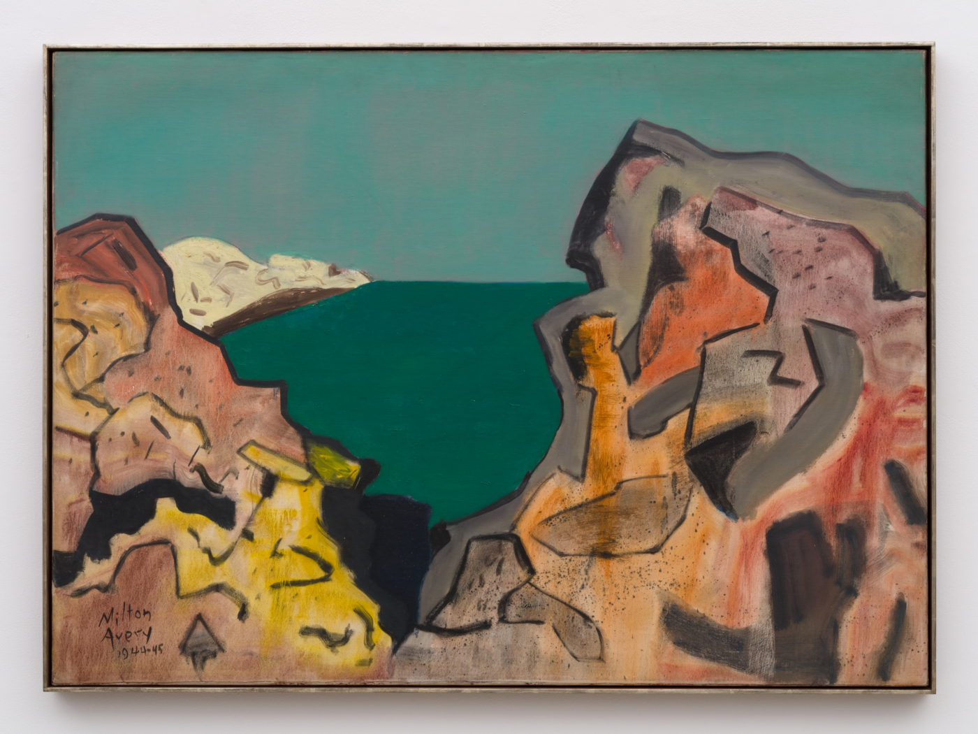 Milton Avery, Rocky Coast, 1944–45. Oil on canvas, 32 x 44 in. (81.28 x 111.76 cm); 32⅞ x 45 in. (83.50 x 114.30 cm) framed