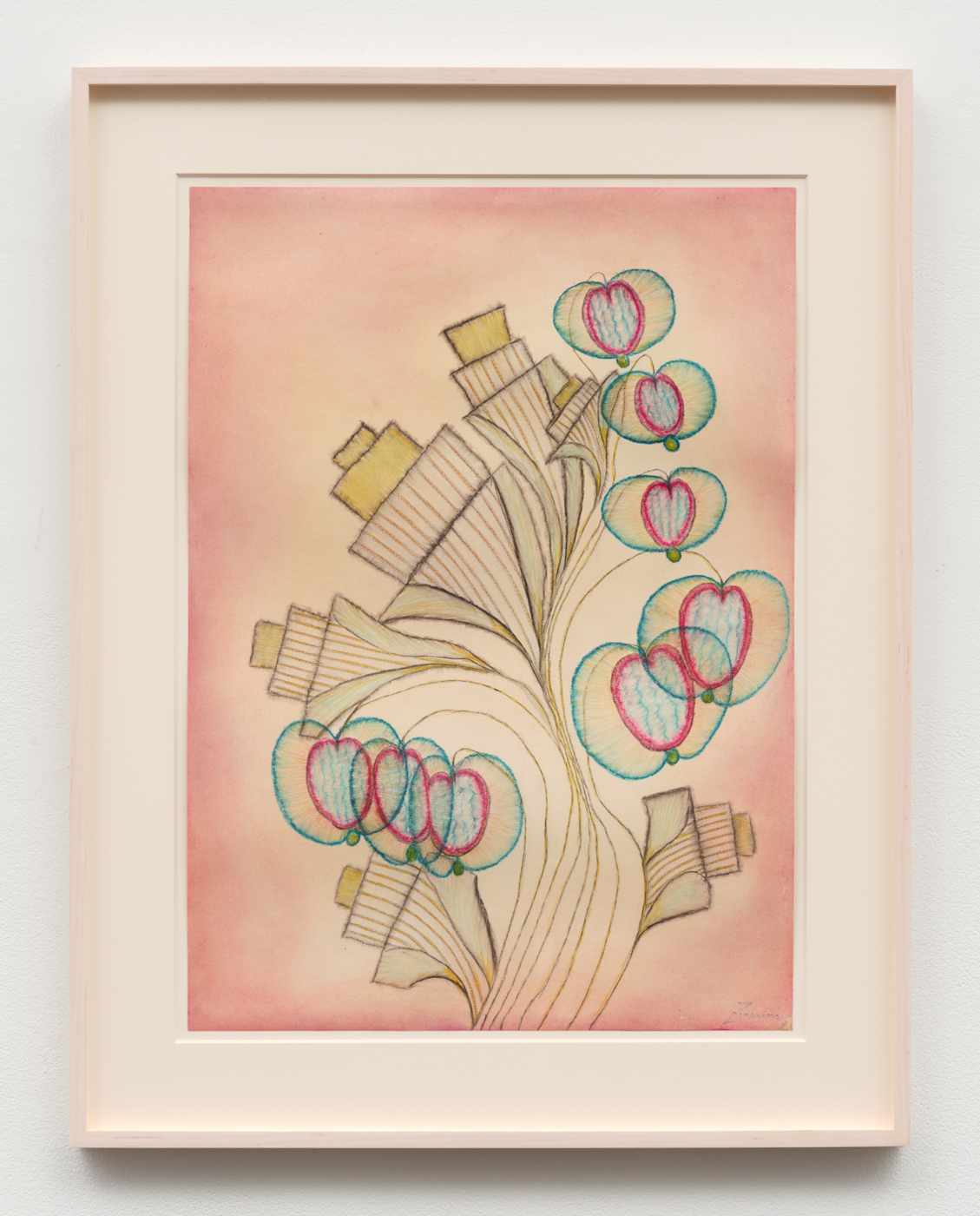 Anna Zemánková, Untitled, c. 1970s. Pastel and pen on paper, 24½ x 17⅝ in. (62.23 x 44.78 cm); 31⅜ x 24½ x 1½ in. (79.71 x 62.23 x 3.81 cm) framed