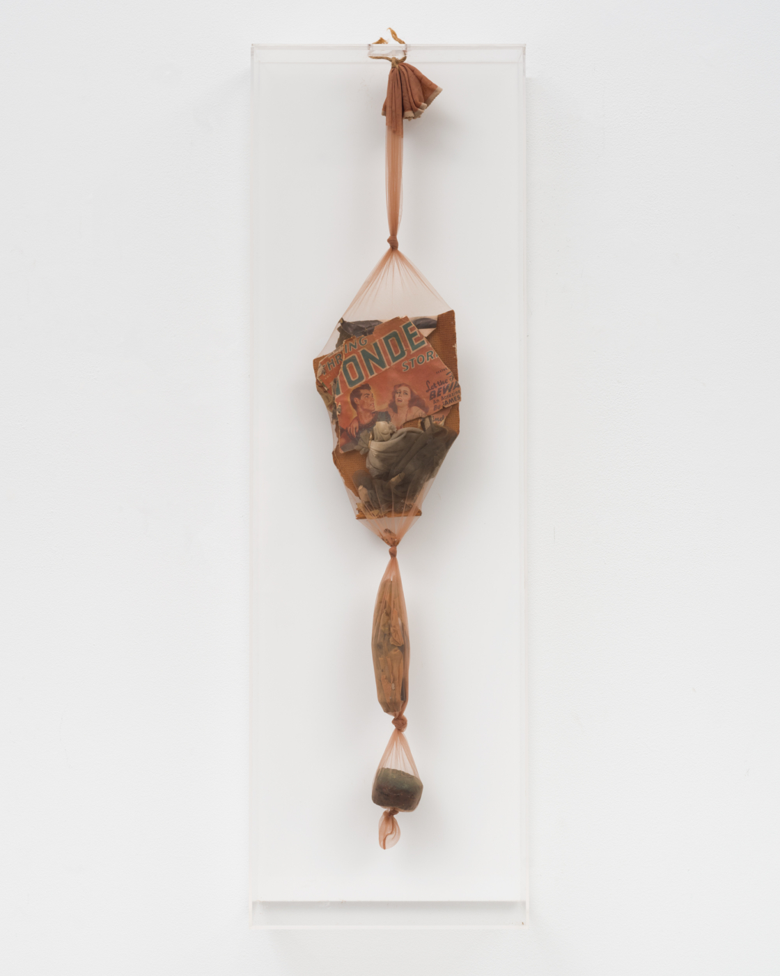 Bruce Conner, HAP BIRTHDAY MIKE, c. 1959. Mixed media assemblage, 31½ x 5 x 2 in. (80.01 x 12.70 x 5.08 cm); 35 x 11 x 3 1/2 in. (88.90 x 27.94 x 8.89 cm) framed