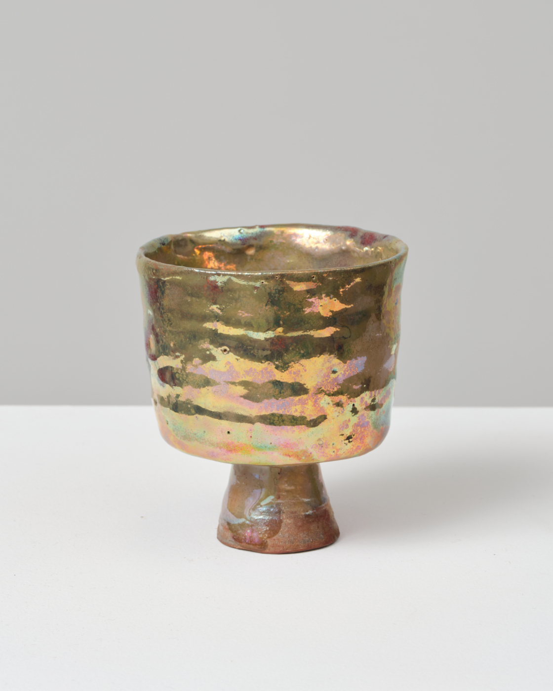 Beatrice Wood, Bright Gold Lustre Footed Bowl, c. 1990. Ceramic, 4 x 3¾ x 3¾ in. (10.16 x 9.53 x 9.53 cm)