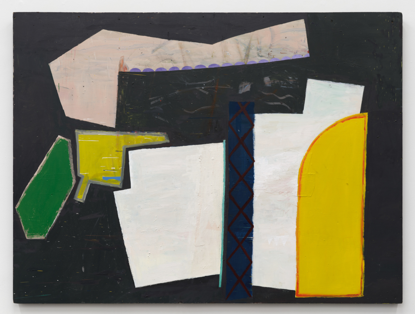 Faubourg, 2023. Oil on wood, 59 1/8 x 78 7/8 in. (150.19 x 200.36 x 4.78 cm)