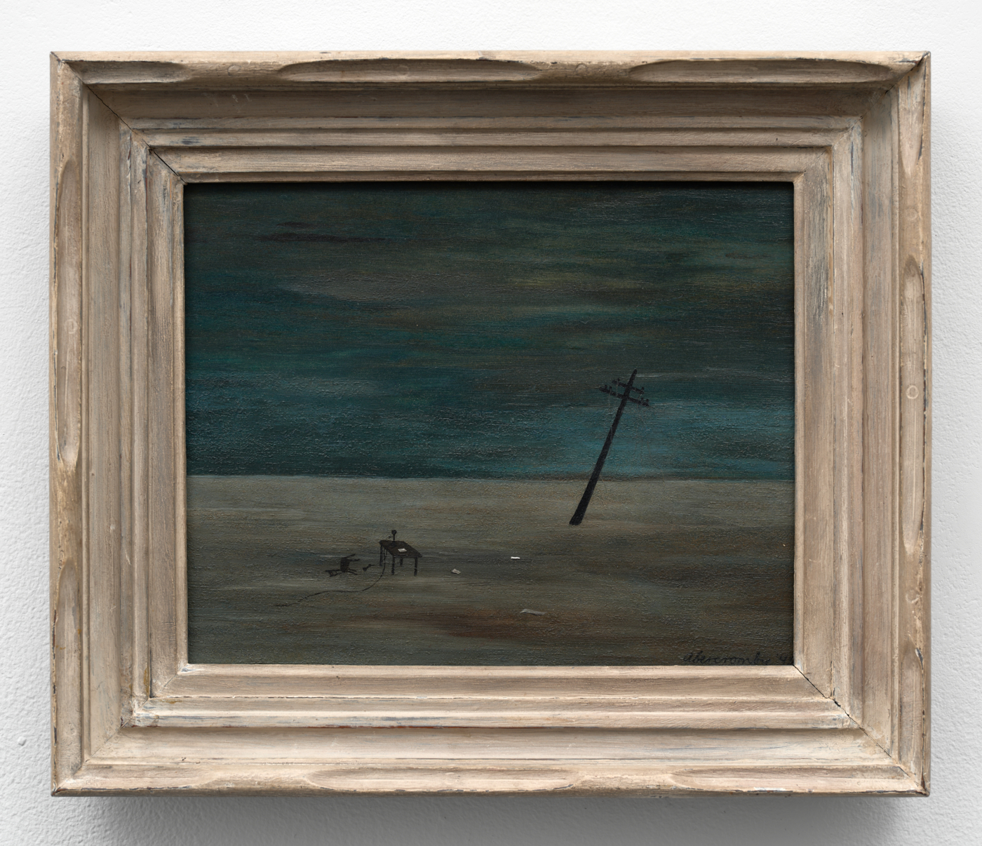 Gertrude Abercrombie, Wires Down, 1945. Oil on board, 8 x 10 in. (20.16 x 25.56 cm); 11⅜ x 13½ in. (28.89 x 34.29 cm) framed