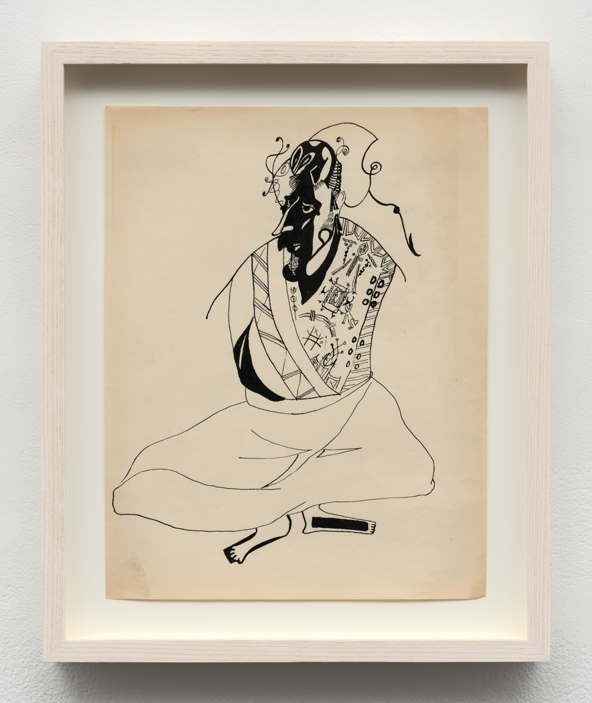 Lionel Ziprin, untitled (seated figure), 1950–1959. Ink on paper, 11 x 8½ in. (27.94 x 21.59 cm); 13 3/4 x 11 1/4 in. (34.92 x 28.57 cm) framed