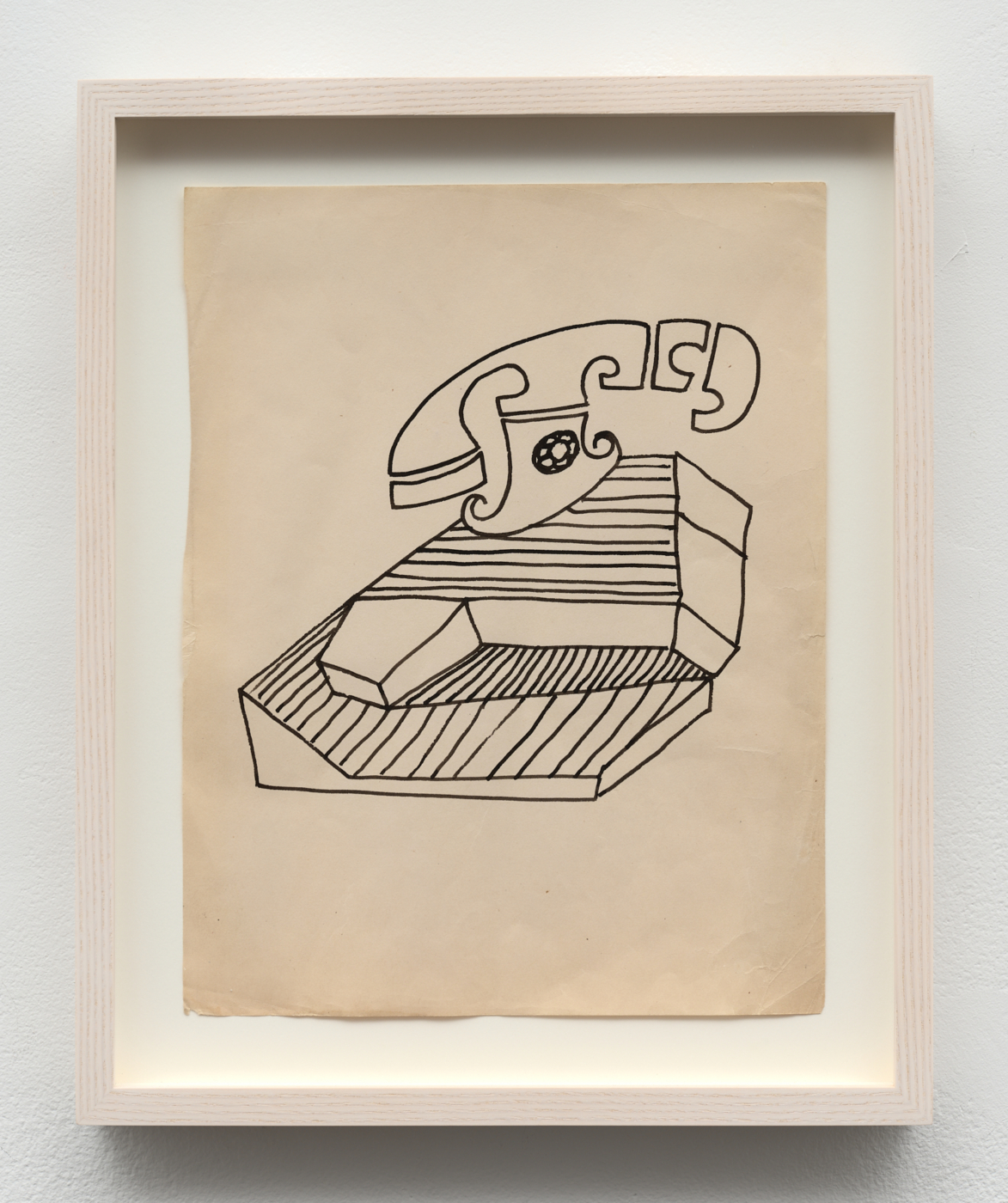 Lionel Ziprin, untitled (telephone), 1950–1959. Ink on paper, 11 x 8½ in. (27.94 x 21.59 cm); 13 3/4 x 11 1/4 in. (34.92 x 28.57 cm) framed
