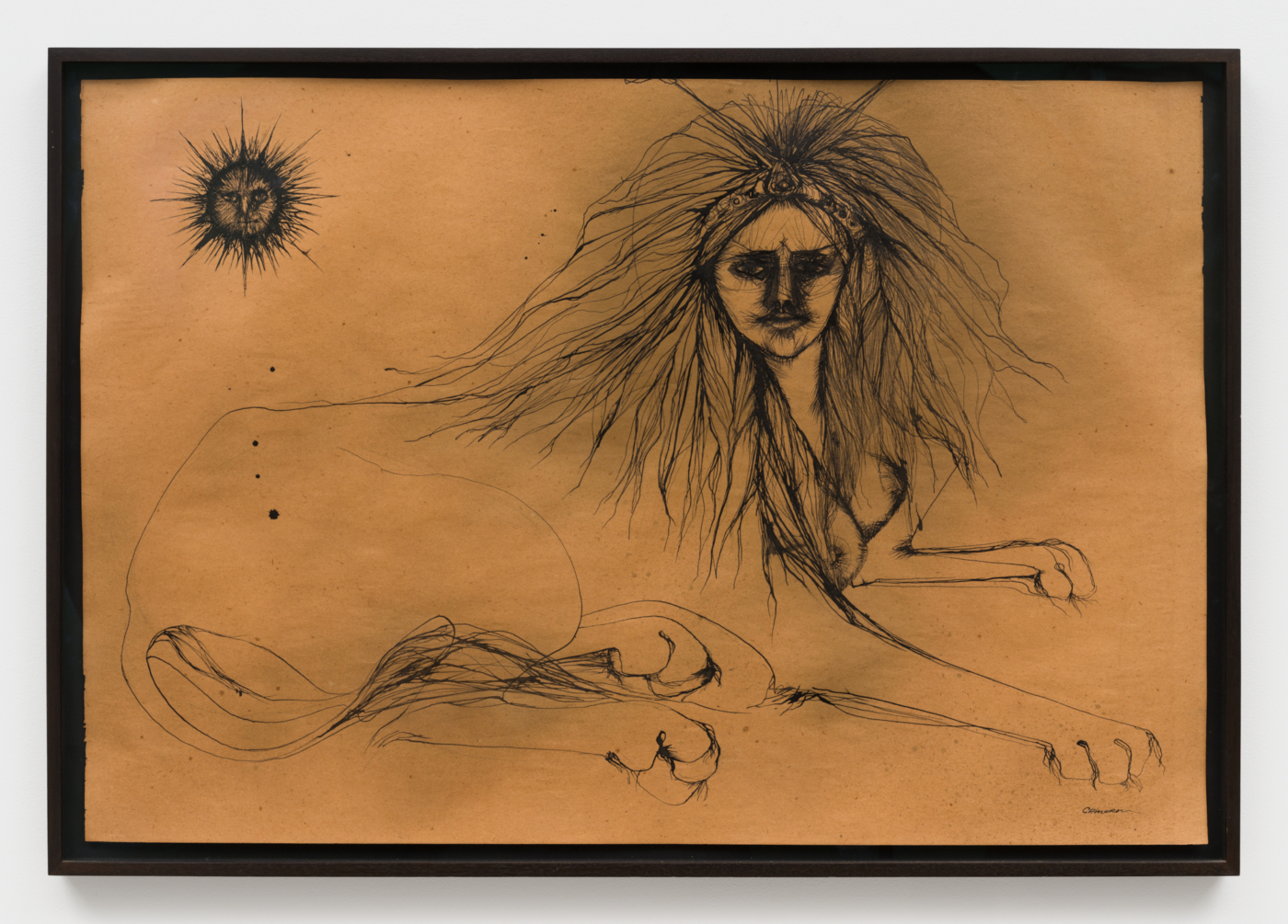 Marjorie Cameron, Sphinx, n.d. Ink on paper, 24 x 35 in. (60.96 x 88.90 cm); 25 5/8 x 36 7/8 in. (65.10 x 93.68 cm) framed