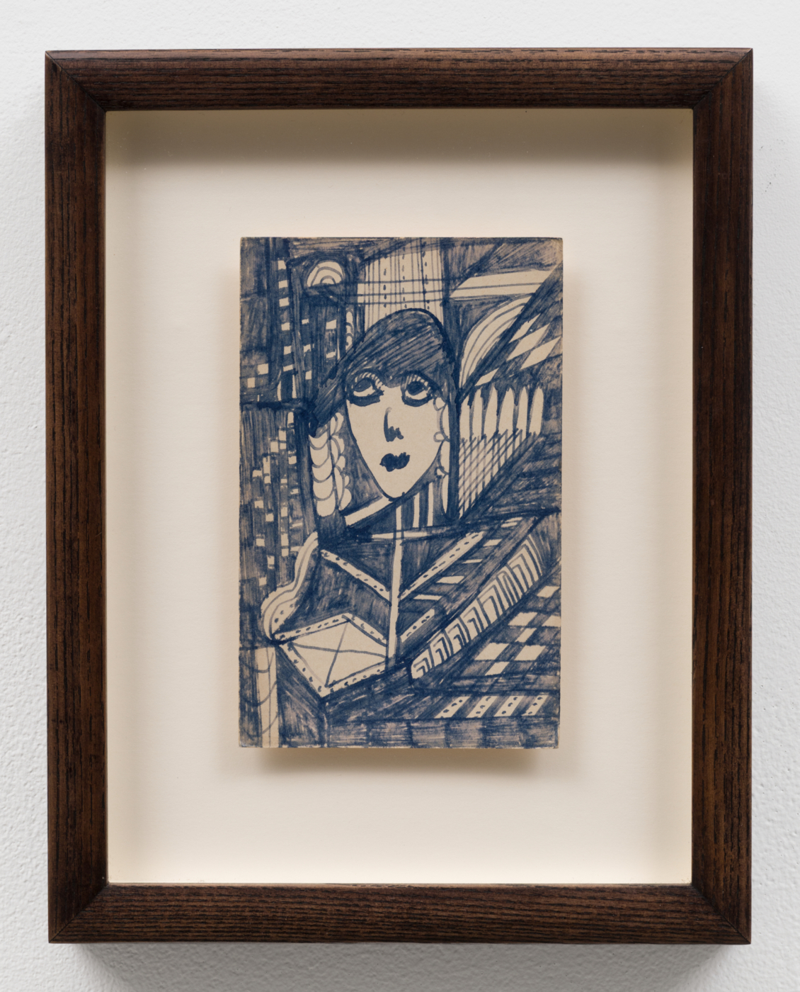 Madge Gill, Untitled, c. 1940. Ink on postcard, 5 3/8 x 3 3/8 in. (13.8 x 8.6 cm); 9 1/2 x 7 1/2 x 1 1/4 in. (24.13 x 19.05 x 3.17 cm) framed