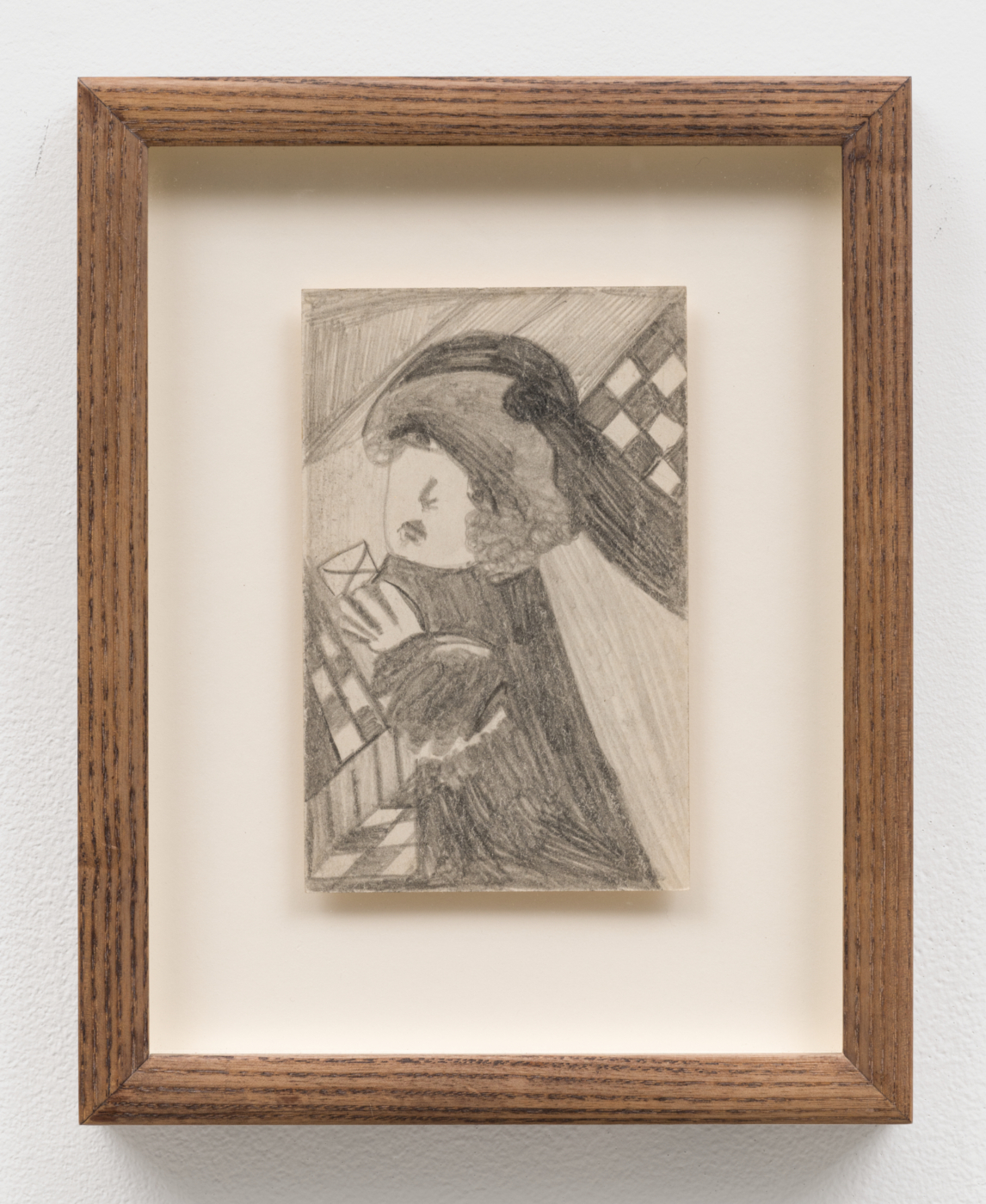 Madge Gill, Untitled, c. 1940. Pencil on postcard, 5 1/2 x 3 1/2 in. (14 x 9 cm); 9 1/2 x 7 1/2 x 1 1/4 in. (24x 19 x 3.17 cm) framed
