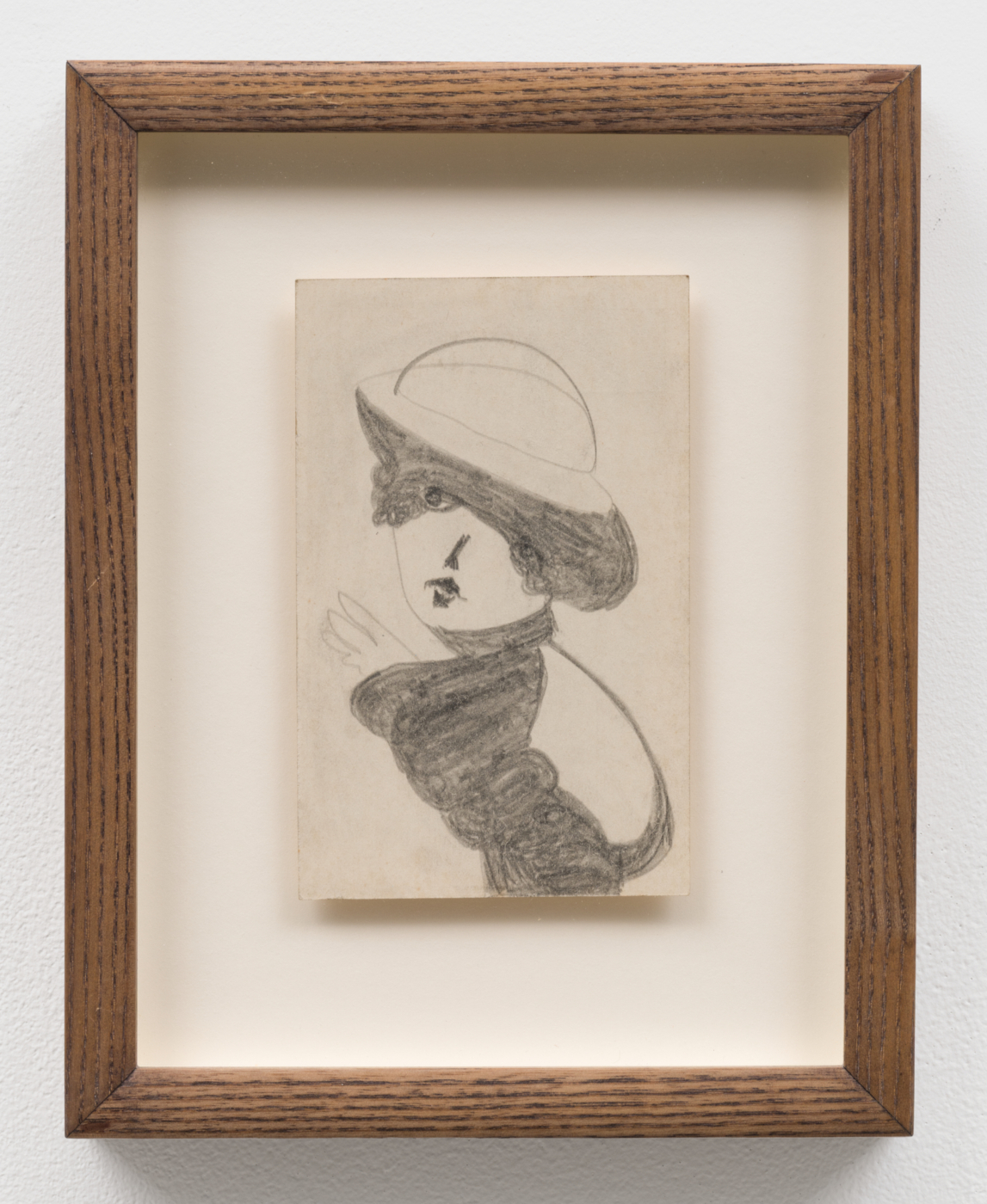 Madge Gill, Untitled, c. 1940. Pencil on postcard, 5 1/2 x 3 1/2 in. (14 x 9 cm); 9 1/2 x 7 1/2 x 1 1/4 in. (24 x 19 x 3.17 cm) framed
