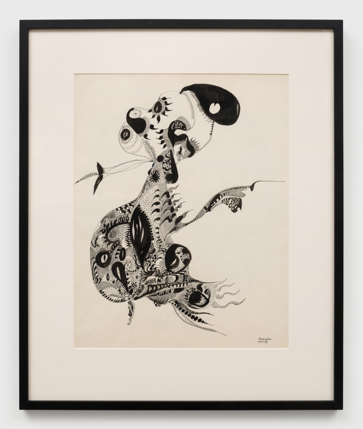 Unica Zürn, Untitled, 1963. Ink on paper, 25½ x 19½ in. (64.77 x 49.53 cm); 35 1/8 x 29 1/8 x 1 1/8 in. (89.23 x 73.99 x 2.87 cm) framed