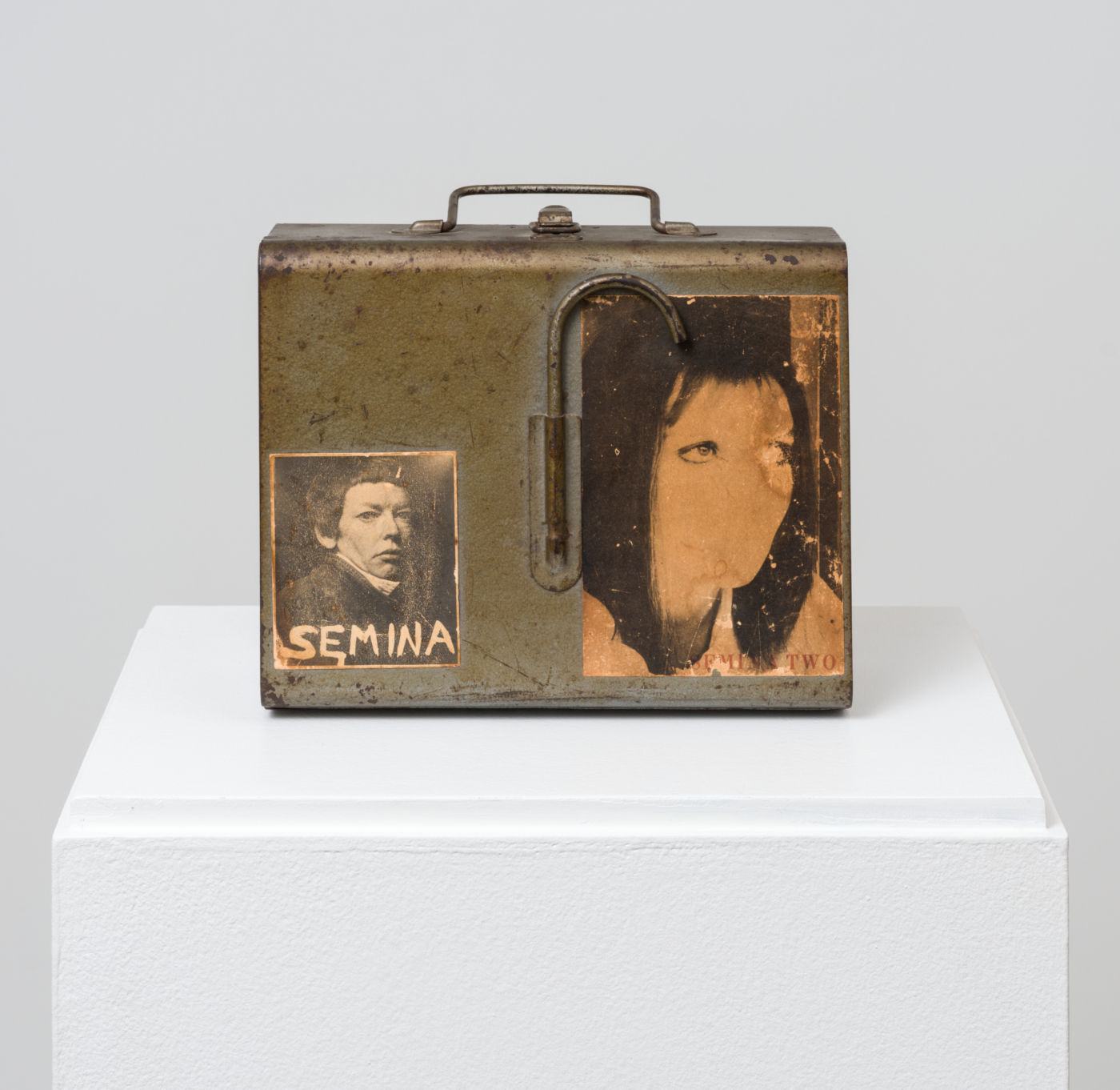 Wallace Berman, Carrier for Semina, 1957. Collage on metal box, 10 x 8⅝ x 4¾ in. (25.40 x 21.92 x 12.06 cm)