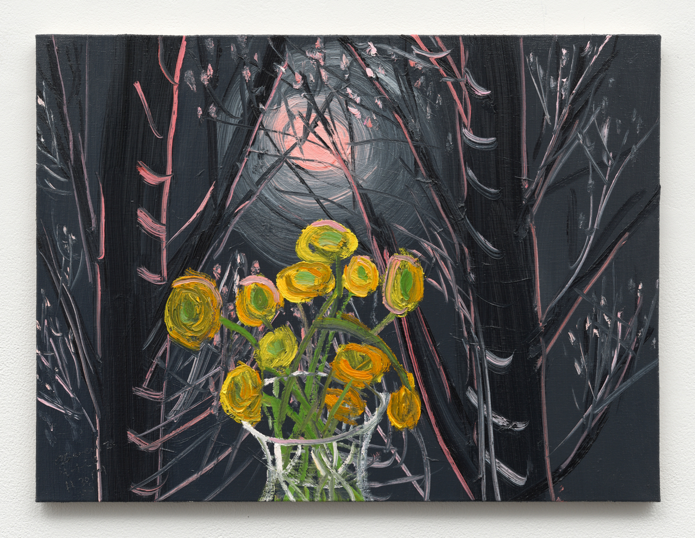 Ann Craven, Pink Moon (Silent, Yellow Flowers, WS, 4-1-26, 11:30PM), 2026, 2026. Oil on linen, 18 x 24 in. (45.72 x 60.96 cm)