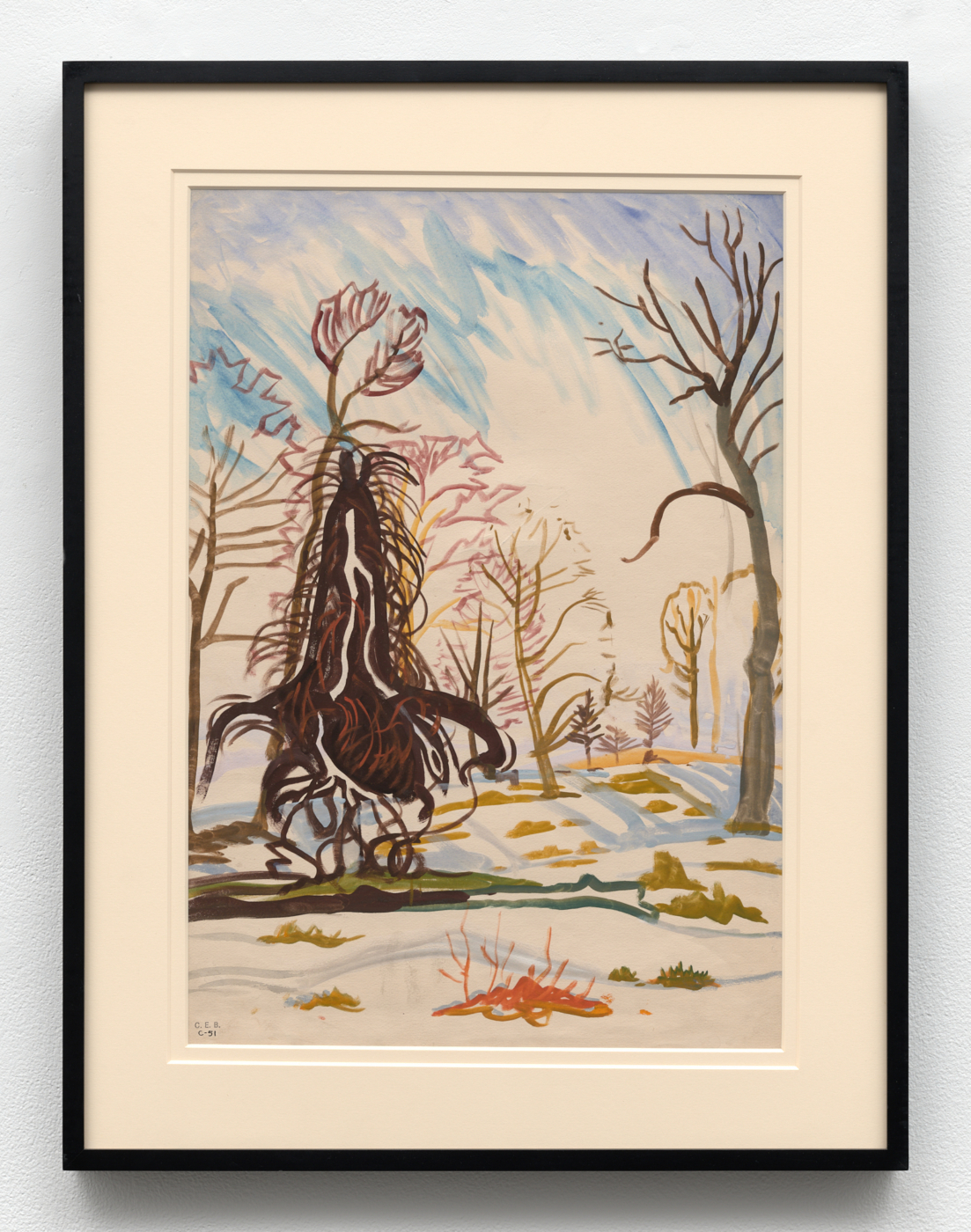 Charles Burchfield, Windy Trees In Sunlight, c. 1917. Watercolor and gouache on paper, 20 x 14 in. (50.80 x 35.56 cm); 25¼ x 19¼ in. (64.14 x 48.90 cm) framed