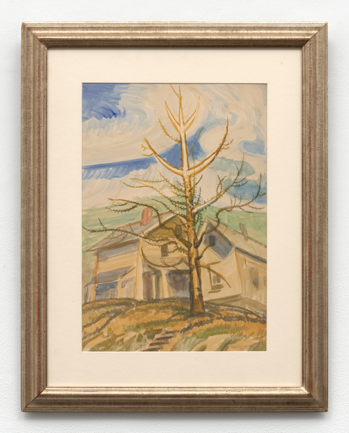 Charles Burchfield, Tree and House, 1917. Watercolor on paper, mounted to board, 20 x 14 in. (50.80 x 35.56 cm); 28¾ x 22½ in. (73.03 x 57.15 cm) framed