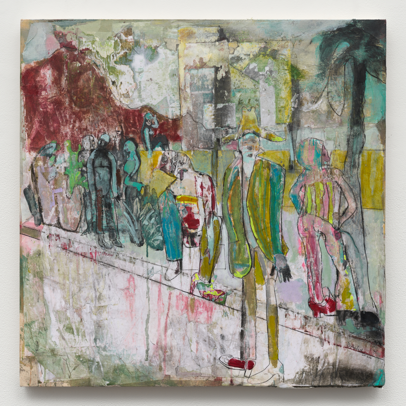 Dean Arlen, Liming on the Block, 2026. Mixed media on canvas, 28 x 28⅜ in. (71.12 x 72.06 cm)