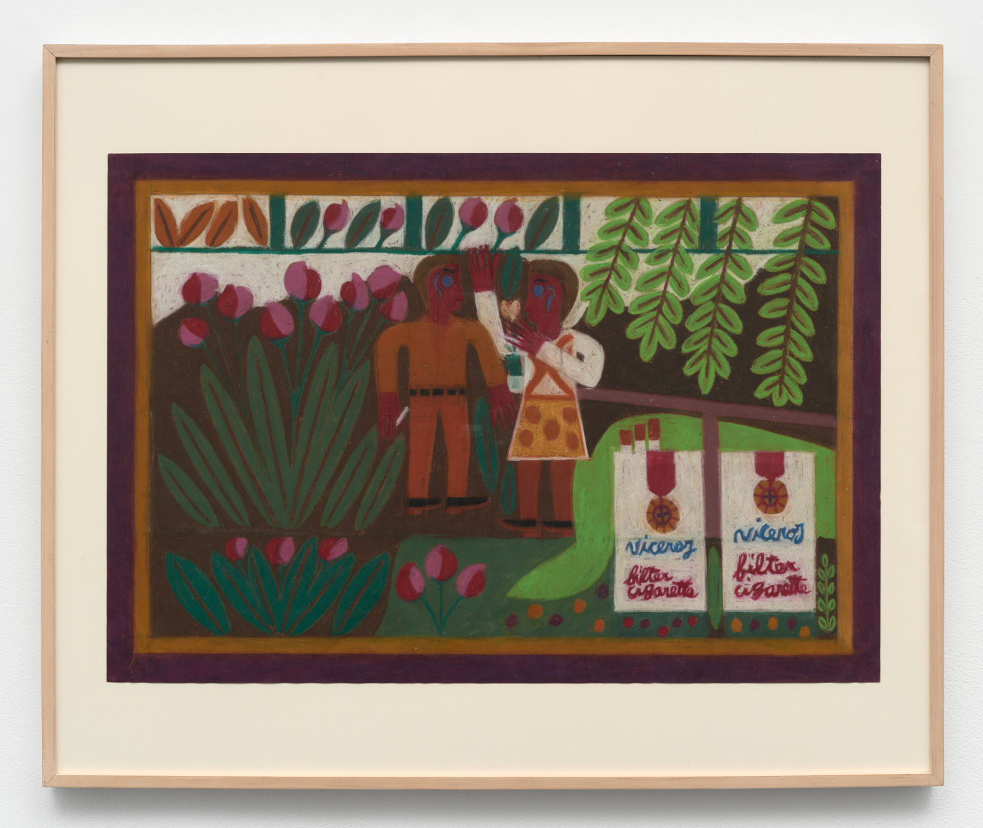 Eddie Arning, Untitled, c. 1968–70. Cray-pas on paper, 22 x 32 in. (55.90 x 81.30 cm); 30¾ x 37¼ in. (78.11 x 94.61 cm) framed