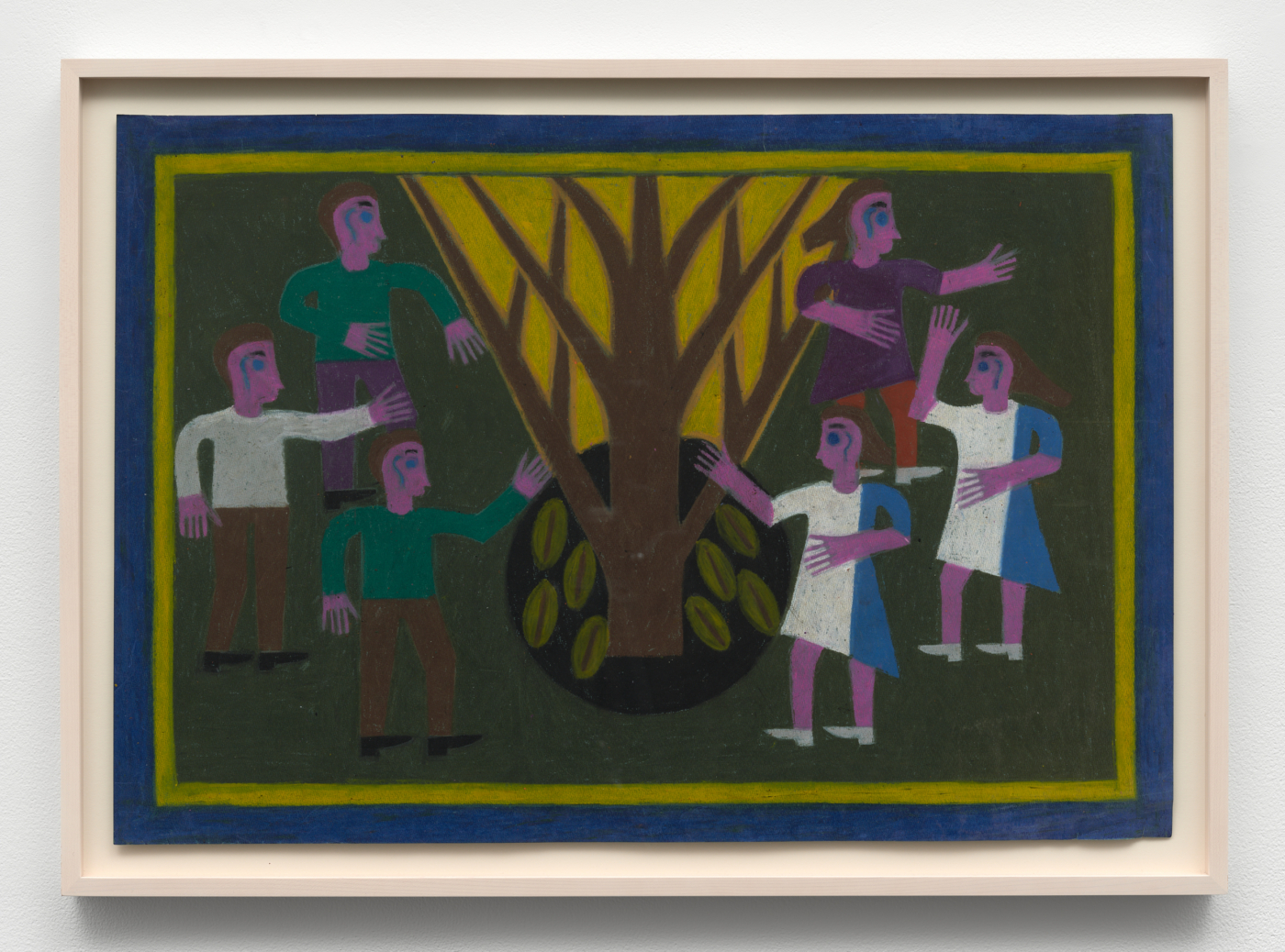 Eddie Arning, Untitled, c. 1968–70. Cray-pas on paper, 21⅞ x 31¾ in. (55.58 x 80.64 cm); 25⅛ x 35 in. (63.83 x 88.9 cm) framed
