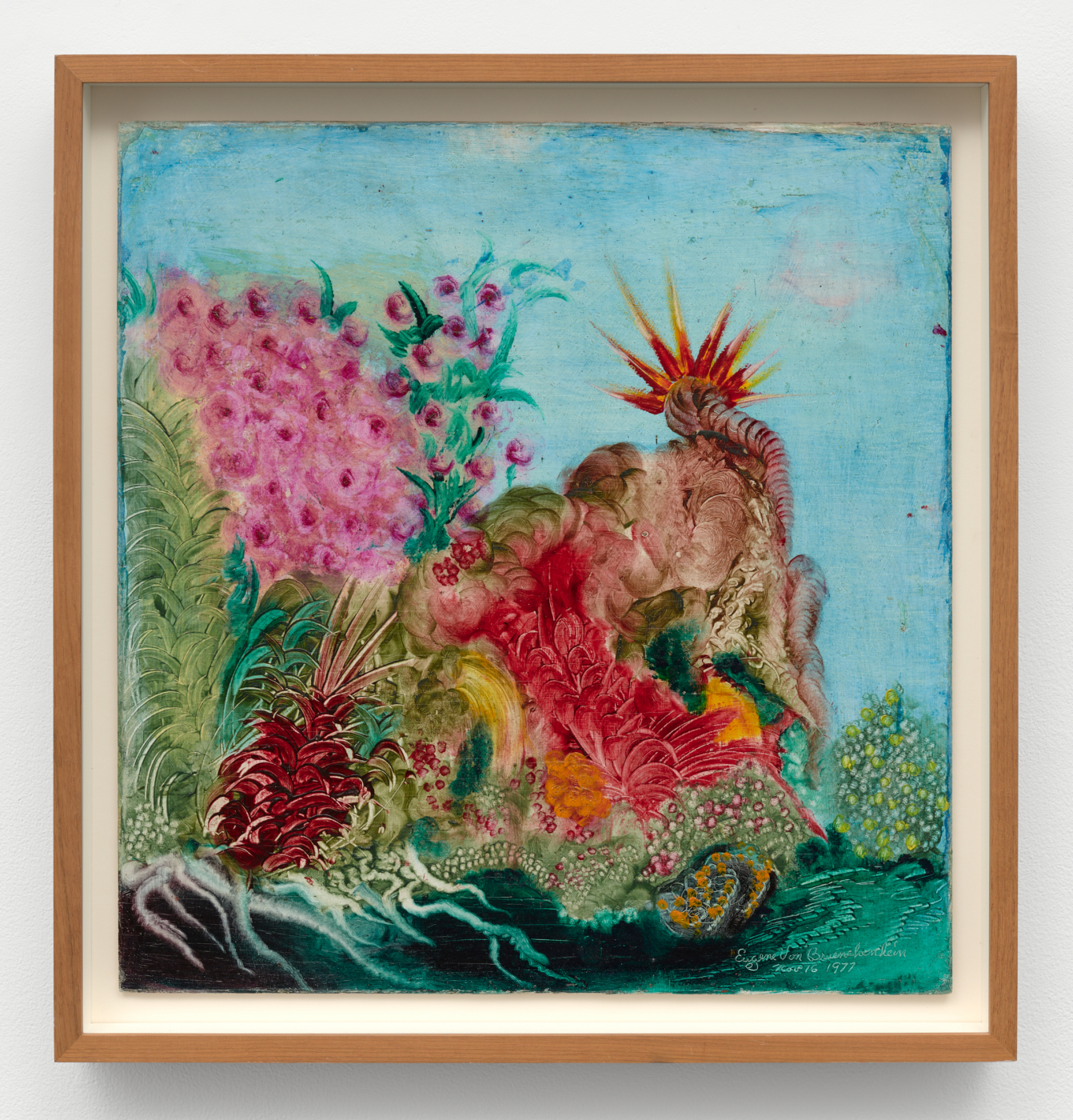 Eugene Von Bruenchenhein, Untitled (Nov 16, 1977), 1977. Oil on masonite, 21⅞ x 20⅞ in. (55.58 x 53.04 cm); 24¾ x 23¾ in. (62.87 x 60.33 cm) framed